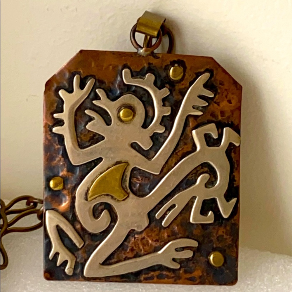 Casa Maya mixed metal hammered necklace brass